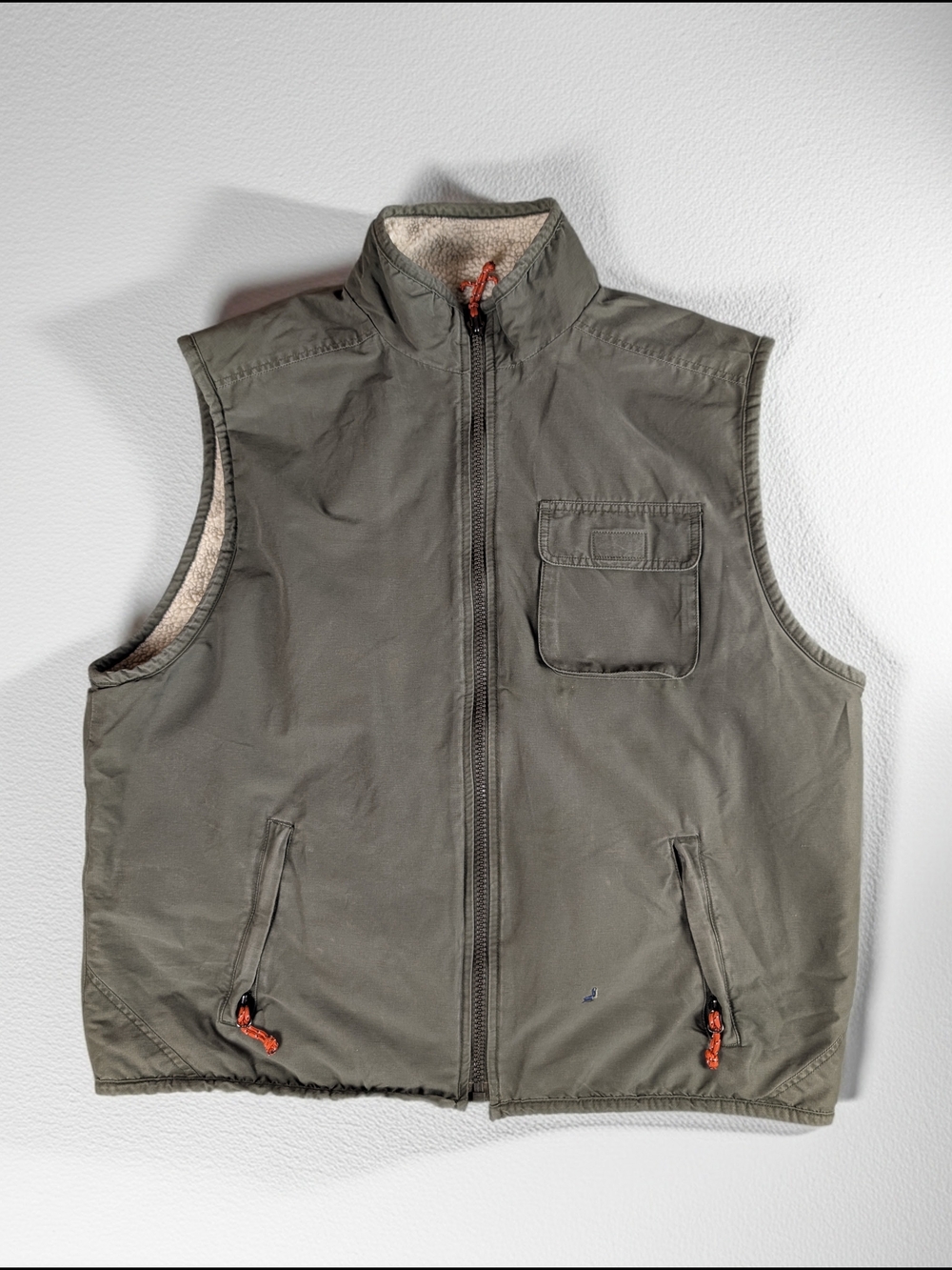 American Eagle Outfitters Sherpa Lined Canvis Vest Men's XL Olive Zipper Pockets